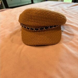 Marcus Adler Elegant Tan Woven Hat with Chain Accent